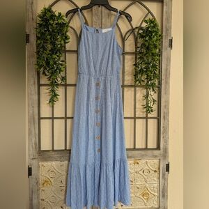Superfoxx Light Blue Embroidered Tiered Maxi Dress w Button Detail Size Small